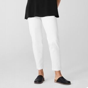 Eileen Fisher White Washable Stretch‎ Crepe Slim Pant Size Medium